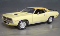 Click image to see more information about our 1970 Plymouth Cuda Yellow mod top/white hockey!