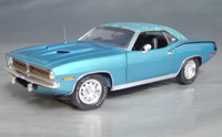 Click image to see more information about our 1970 Plymouth Cuda Blue mod top/black hockey!